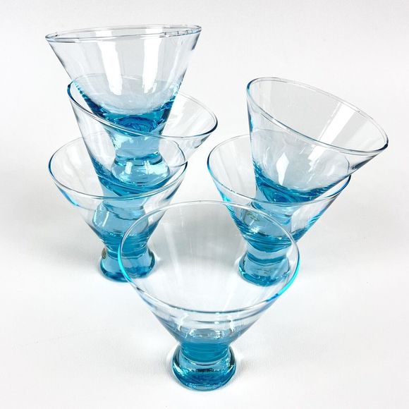 Clear Turquoise Aqua Cocktail Glasses 3.5” Set/6 Shots Barware Sipping Petite - Picture 4 of 6